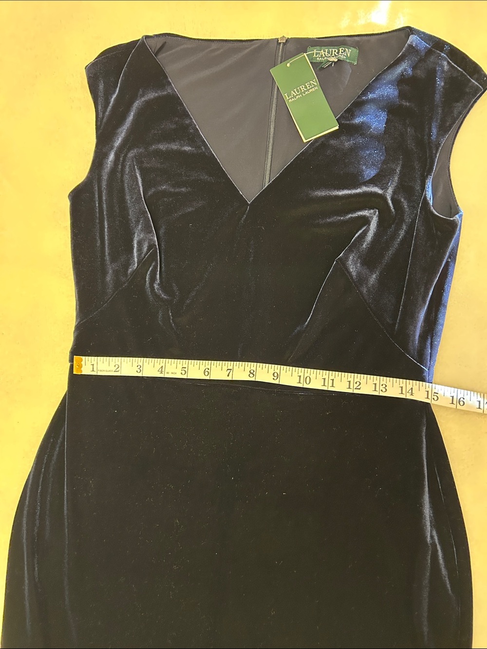 Ralph Lauren Navy Velvet Coctail Dress with Fluted Hem Lace Lined Size 8 NWT - Picture 5 of 12